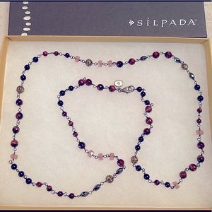 Silpada Beaded Necklace. 15 inches, Burgundy, pink, black, etc.